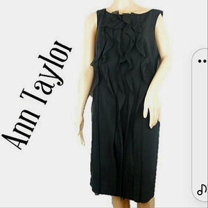 Ann Taylor Black Ruffle Wool Sleeveless Dress